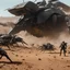 Placeholder: Starship Troopers Up-Close fight with giant insects in the Dirt seen from the side, far away