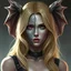 Placeholder: a blonde fantasy woman who is half human and half gargoyle, face is stone, medieval, gothic, digital art, stylised