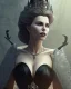 Placeholder: old evil queen in black leather gown, femme fatale, volouptous, busty, cleavage, angry, emperious, 8k resolution concept art portrait by Greg Rutkowski,