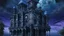 Placeholder: A dark, surreal building with organic, decaying architectural features dominates the image. The structure is rendered in shades of blue and purple, with a cloudy sky and ethereal moons in the background.