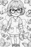 Placeholder: Outline art for cute coloring pages with butterfly with glasses, full body, white background, sketch style, only use outline, clean line art, no shadows and clear and well outlined.