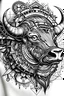 Placeholder: Old school tattoo sketch, black and white, cyberpunk style, buffalo