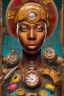 Placeholder: african portrait in rusted clocks, clock face, rust, scaffolding, ghana colours, cyberpunk, high detail