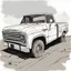 Placeholder: pickup truck ,black silhouette, sketch, comic book, post-apocalypse, white background,