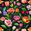 Placeholder: different varieties of flowers and leaves on a black background. Roses and tulips. 3D vector cartoon asset, mobile game cartoon stylized, clean and detailed.