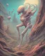 Placeholder: an ethereal and pastel alien creature, with shifting limbs and slender composition, is climbing through a strange wild landscape , highly polished, chrome airbrush style, dreamlike composition, color penciling color palette, surrealistic retro-futurism, rotoscoping, psychedelic aesthetic, metaphysical, highly detailed, arthur lismet, artstation, 1960s psychedelic drawing with art nouveau motifs, munch, vibrant, extra terrestrials art, vintage