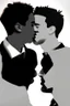 Placeholder: black and white photo of two men kissing, pop art background