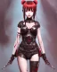 Placeholder: Detailed cute anime assassin girl, blood read hair buns, blood red bangs, black latex bodysuit, intricate details, full body portrait, keep head in frame, slight smile, black Japanese motif, concept art, highly detailed, digital painting, concept art, sharp focus, illustration, art by Yoji Shinkawa, WLOP and greg rutkowski and alphonse mucha and artgerm and yanjun Chen and Junji ito and Makoto Shinkai, HDR, octane render