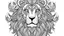 Placeholder: black and white coloring page of lion, center to frame
