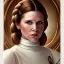 Placeholder: round framed complete and ultra detailed head to waist portrait of young carrie fisher as Princess Leia with detailed hairstyle by Mandy Jurgens and mucha and Richard Schmid and chuck close and chie yoshii, beautiful detailed ceremony dress of star wars,