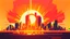 Placeholder: minimal design,shapes, synthwave, synthwave sun, synthwave city, simple,iconic:1.8), Explosion of color in city, comic style