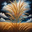 Placeholder: Create an abstract landscape painting of golden stems of wheat with the backdrop of a cloudy sky. Multiple vivid alcohol ink splashes and streams Modifiers: elegant intricate beautiful high detail fantastic view high definition James Jean Dark background Mark Ryden style very high definition dramatic composition glossy deep emboss