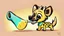 Placeholder: Cute chibi-style hyena dog, eating a big bone, cartoony, colorful, exaggerated, simplified, adorable