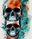 Placeholder: minimal lineart skull. watercolor and ink. black background. teal and orange