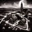 Placeholder: aerial wide view contemporary crime fiction, old stone church, French village at night, big sky, templar seal, occultism, dark, night, epic illustration, color wet plate , album cover