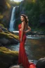 Placeholder: full shot body photo of the most beautiful artwork in the world featuring model, happy mood, High Detail, dramatic, photo realistic, ultra sharp, ultra hd, hyper realistic, ultra realistic, ((((dress)))), trending on artstation, sharp focus, studio photo, intricate details, highly detailed, standing in nice pose in country side with river ,water fall ,rocky valley,mountains at background, pretty clouds