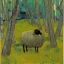 Placeholder: one sheep in the net in the forest Van Gogh