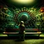 Placeholder: girl sitting on a bench. Fractal art.