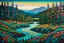 Placeholder: a dramatic, highly detailed painting of a lush Pacific Northwest forested river valley landscape in the pale light of dawn, in the style of Norval Morrisseau , vibrant natural colors, museum quality masterpiece