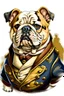 Placeholder: Cartoon side image (emoji) of a beautiful bulldog wearing a jacket , drawn by Auguste Renoir