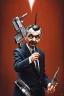 Placeholder: mr bean as the mafia godfather, holding tommygun, 4k, trending art, weird perspective, realism, spray paint, detailed