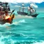 Placeholder: Two pirate ships fight each other at sea. Firing cannons.