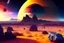 Placeholder: one distant exoplanet in the horizon, rocks, vegetation, epic art, movie wallpaper