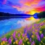 Placeholder: blue and transparent river, cristal flowers, sunset, delicate flowers