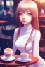 Placeholder: girl sitting in a cafe, anime, perfect anatomy