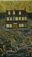 Placeholder: A black mansion with twisted mazes in orphism art style painted by Gustav Klimt
