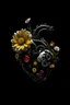 Placeholder: Flowers growing through human mechanic heart contemporary art, not so perfect, black