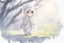 Placeholder: cute chibi anime sheikh, daisyfield, mist, melting watercolor and black ink outlines on wet paper, soft, shading strokes, in sunshine, ethereal, otherwordly, cinematic postprocessing, bokeh, dof