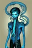 Placeholder: 16 year old boy warlock with milky blue eyes, and fanged tentacle growing out of his belly. in the style of HR Giger