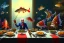 Placeholder: supper, fish sit at the table and eat pieces of people.