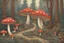Placeholder: a detailed beautiful mushroom gnome retro forest. art nouveau. (Stanley Mouse psychedelic, Art Nouveau-influenced concert posters) more kitchen elements around. gorgeous forest in the background. surrounded by an art deco mushroom border.