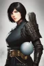 Placeholder: Motoko Kusanagi from "Ghost In The Shell (1995)", clad in medieval stell plate armour, alone, blue eyes, perfect, beautiful, black hair, realistic proportions, androgynous