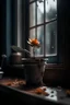 Placeholder: Dying flower in pot, sitting on windowsill, petals falling off, he, realism, hdr, 4k, leica, fujifilm, dslr, cinematic