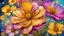 Placeholder: ideal image optimization, the best lush big Cosmos flower result, Create stunning summer flowers art combining Gustav Klimt's intricate style with Pierre-Auguste Renoir's vibrant brushstrokes. Use alcohol ink splatter for dynamic elements. Aim for hyper-detailed super realism in 8K, with bright neon colors and gold accents, capturing a radiant summer day. Add an Art Nouveau aesthetic to enhance elegance and sophistication of this award-winning Masterpiece seamless pattern