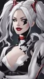 Placeholder: A close picture to Mix between Harley Quinn and venom symbiote with white hair in solo leveling shadow art style