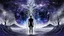 Placeholder: abstract 2d digital art graphic and ink montage,. galaxy in background with nebulas, pale silver gray human nervous system with fade little lights , dark purple, white-dark blue-pale gray and black colors, stunning composition with strange surreal vibe, emotional, abstractions, neurodivergens soul and mind, cinematic, thriller, four little human dark shilouette floatings in universum