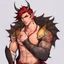 Placeholder: A Young Adult Male. A unique blend of Wood Elf and Red Tiefling features. His handsome face contrasts with the Yakuza dragon tattoos that completly cover his back, arms, and legs. He is wearing a torn coat, he also has earings. A physique that is strong and well-built, resembling a Fighter.