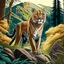 Placeholder: Cartoon of a mountain lion in the forest full body vectorized hyperdetailed 4k