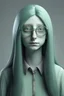 Placeholder: Alien female, with unnatural colored long hair. Soft style with glasses