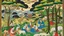 Placeholder: A painting by Utagawa Kunisada and Matisse of people practicing yoga surrounded by wild animals and lush vegetation.