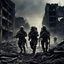 Placeholder: [vintage style noisy scratches glitches, Shot the texture and then rewound the film and double exposed] In the midst of the destroyed city, the two US Marine soldiers move with precision in tight formation across the ruins, while the alien xenomorphs lurk in the darkness. Their eyes scanning the shadows as they sought to avoid being surprised by the deadly foes that could strike at any moment.