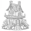 Placeholder: A fairy house, Crystal Cascade Chalet, coloring page, exact shape, real image, minimal lines, white back ground color, real style, realistic, minimalistic, minimal black line art, line art, crisp line art, unique coloring sheet, outlined, outline, crisp, crisp line edges, illustration, thin lines, crisp clear lines, line art, clean line art, unique, 8k, no colors, no dark color, no black color, avoid thick black, minimalistic line edges, pure white back ground,