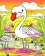 Placeholder: create a 2d black outline, "safari smiling cartoon flamingo coloring book for toddlers", coloring page, low details design, black contour, coloring page design, simple background, colorful , card style, coloring page for kids, white background, sketch style, safari landscape, cartoon style