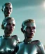 Placeholder: Ultra Realistic retro sci-fi movie scene, 1960 year, waist up view portrait, 3 clones blonde women, sweet young Kate moss face, perfect iris, glow eyes, face makeup. Mars and martians background, Retro sci-fi style, helmet, tight latex coat, fog, rain, soft color, highly detailed, unreal engine 5, ray tracing, RTX, lumen lighting, ultra detail, volumetric lighting, 3d, finely drawn, high definition, high resolution.