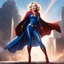 Placeholder: a power fusion of Marilyn Monroe's iconic glamour and the superheroic essence of Supergirl. With a playful yet powerful demeanor, this hybrid character exudes a captivating charm as she stands in a dynamic pose. From a 3/4 view, her silhouette reminiscent of Monroe's classic elegance, enhanced by Supergirl's emblematic colors and cape billowing in the urban breeze.As she turns her head towards the camera, a twinkle of Monroe's enchanting smile meets the viewer's gaze, she embodies a mix of timel