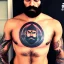 Placeholder: Black Ganesha, beard, angry, tattoo, strong man, beanie